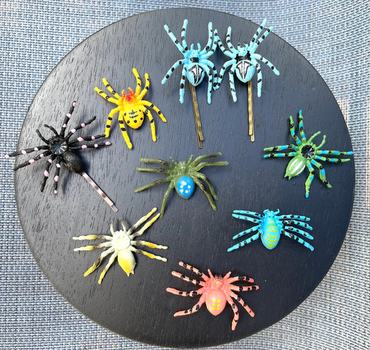 Fun Halloween Spider - PRICE PER PAIR - your choice of hair pins or earrings - scary, spooky fun Halloween jewelry, costume, accessories