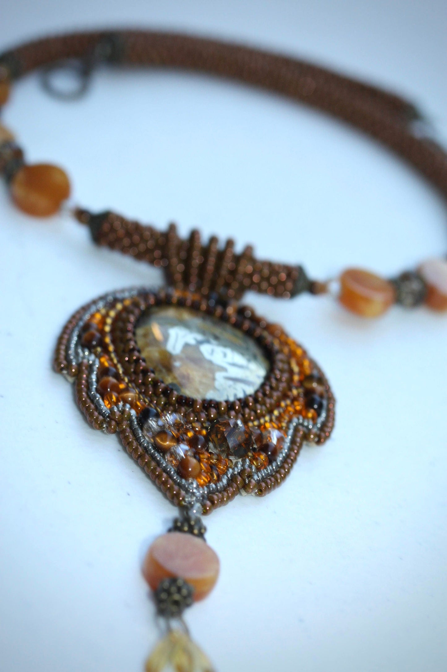 Rare and unique vintage handmade all-beaded beadwork necklace