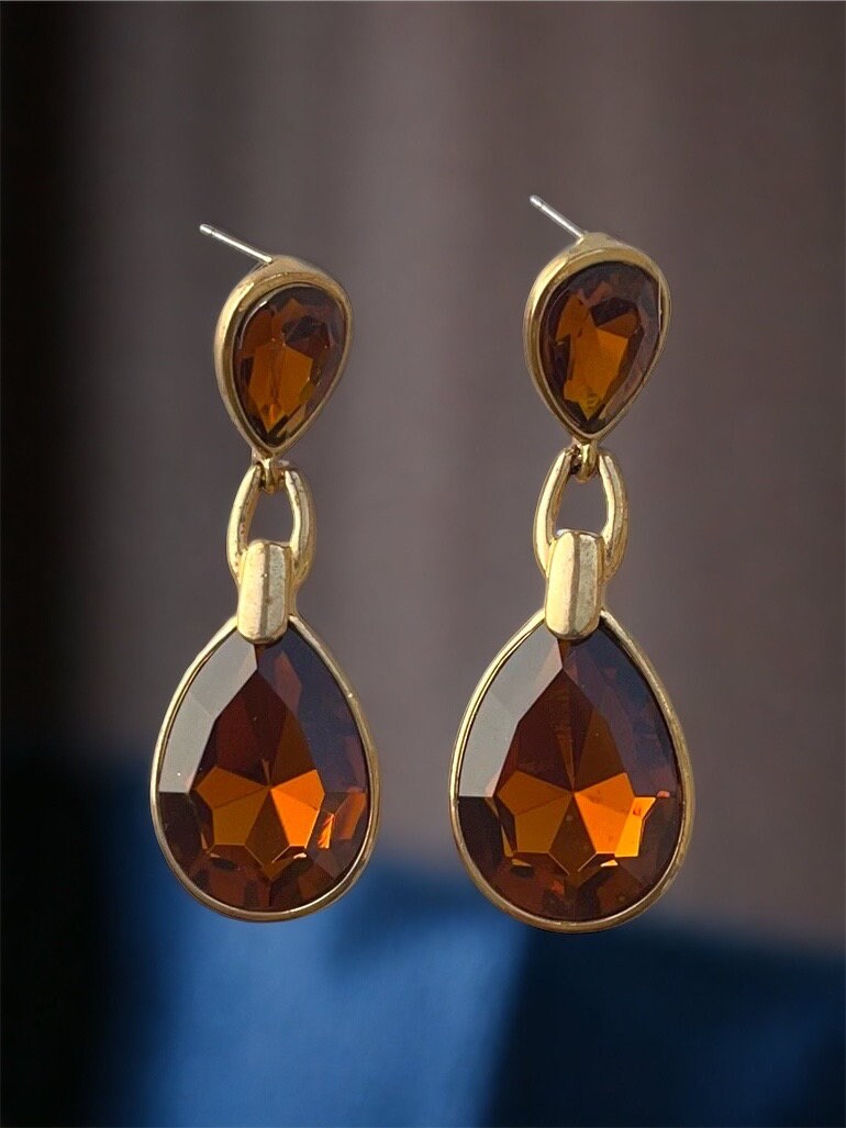 Stunning vintage double beveled crystal rhinestone drop earrings