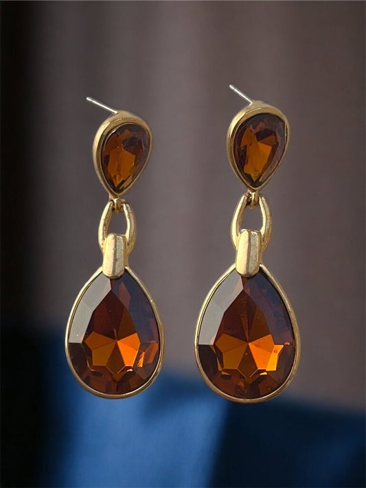 Stunning vintage double beveled crystal rhinestone drop earrings