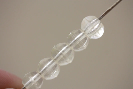 Clear unique round bicone vintage beads - 5 mm