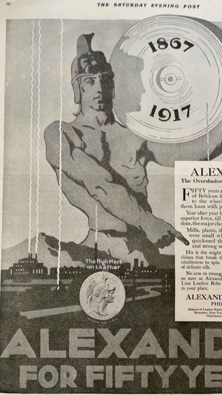 1917 Original Alexander Brothers Philadelphia full page leather advertisement from a 1917 issue of The Saturday Evening Post