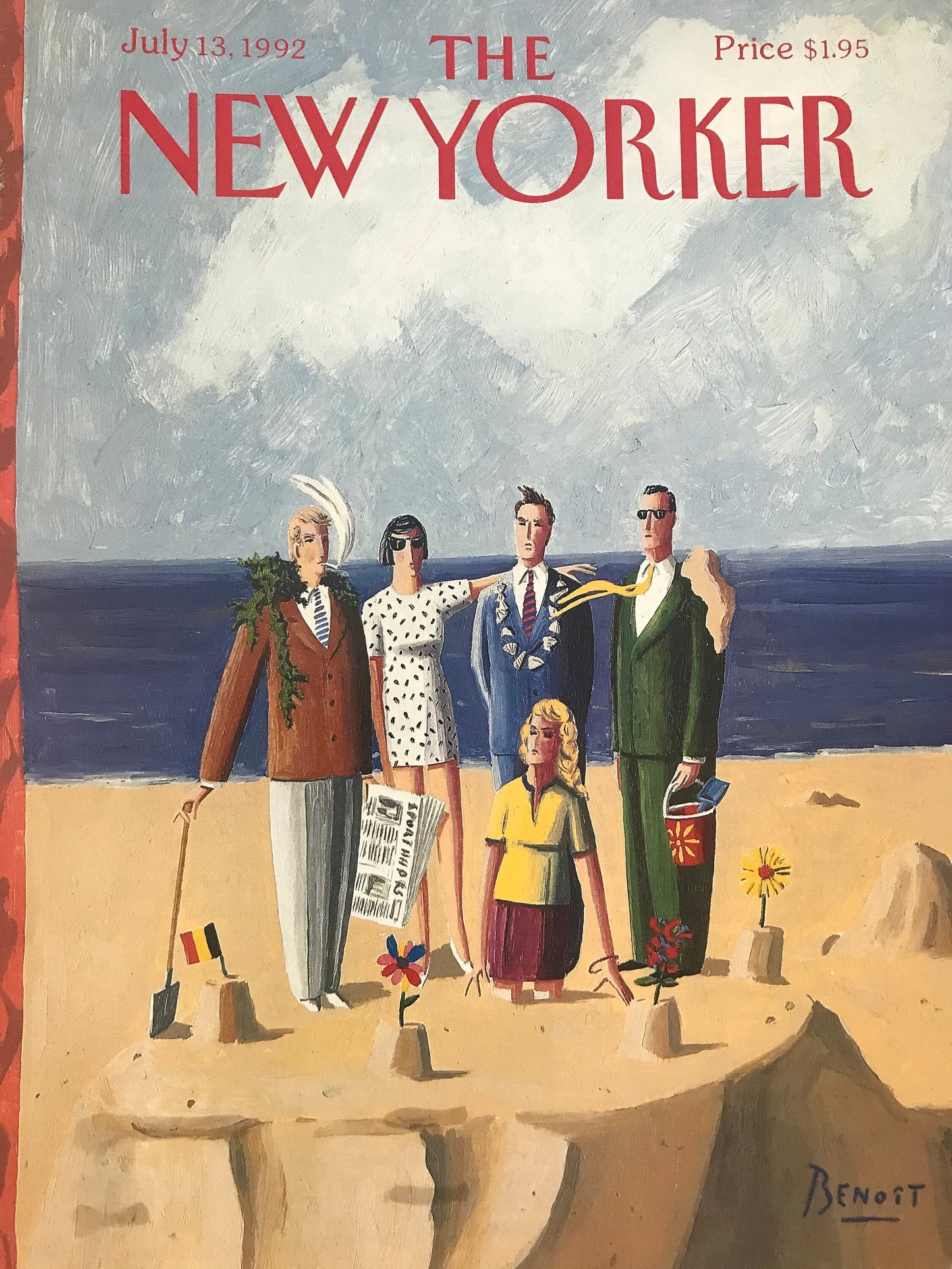 The NEW YORKER Magazine very rare original cover - July 13, 1992 - the beach, building a sandcastle