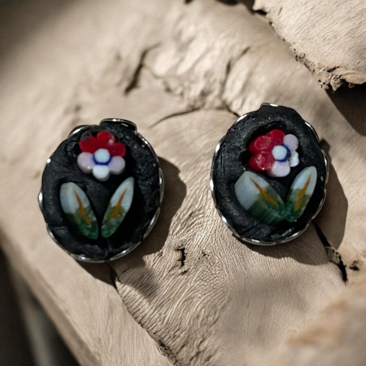 Italian inspired Handmade micro mosaic stud earrings - with sterling silver ear wires