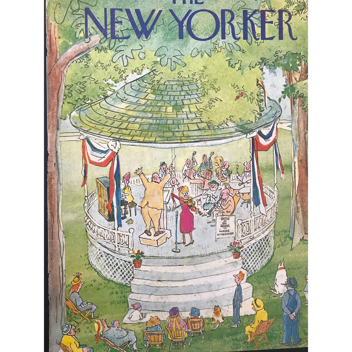 July 7, 1980 - The NEW YORKER Magazine vintage original cover - musicians playing at a gazebo