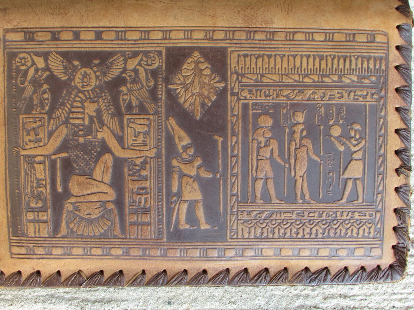 Vintage Leather Bag - Handmade Egyptian Messenger With Hieroglyphics Art