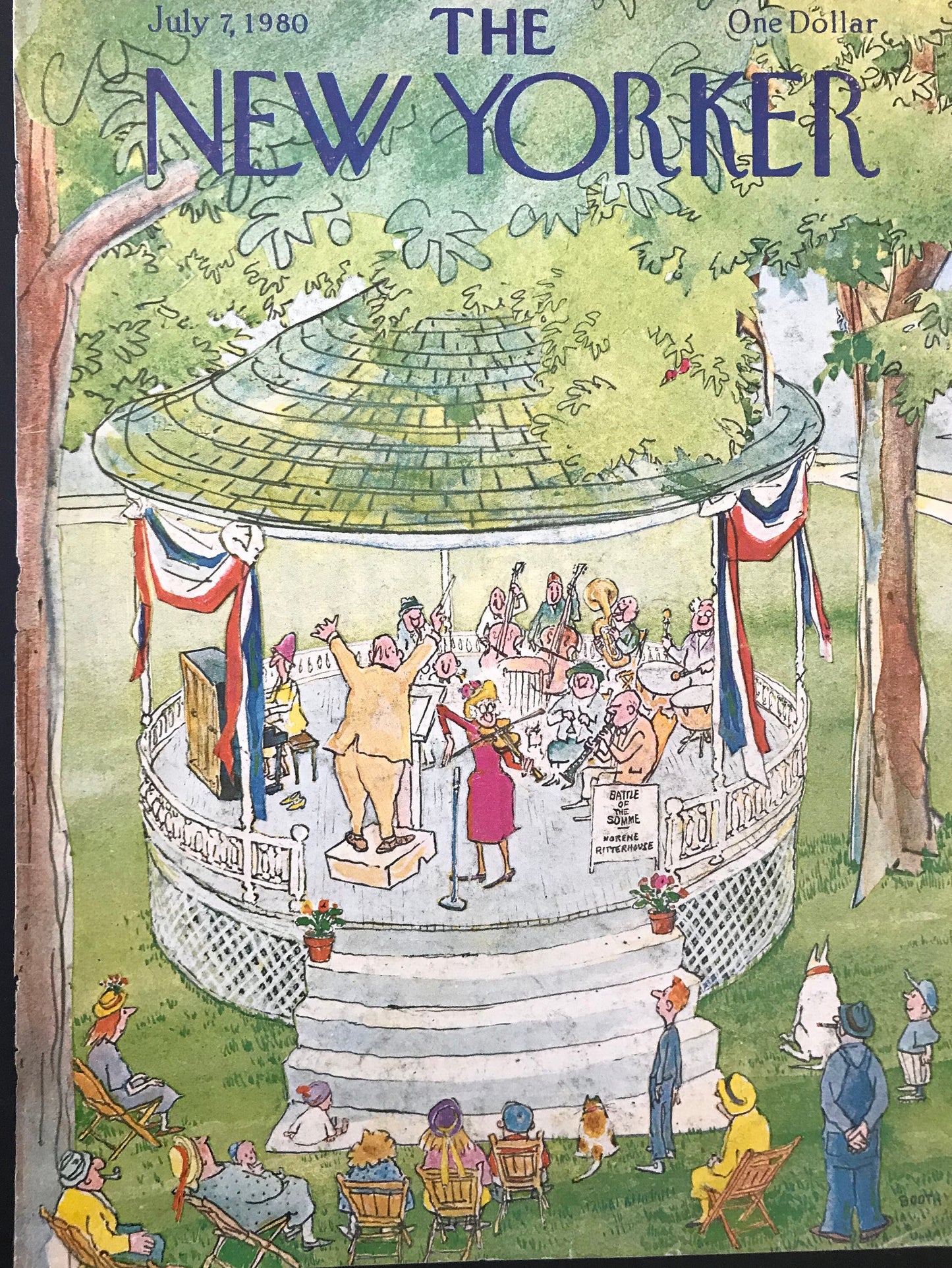 July 7, 1980 - The NEW YORKER Magazine vintage original cover - musicians playing at a gazebo