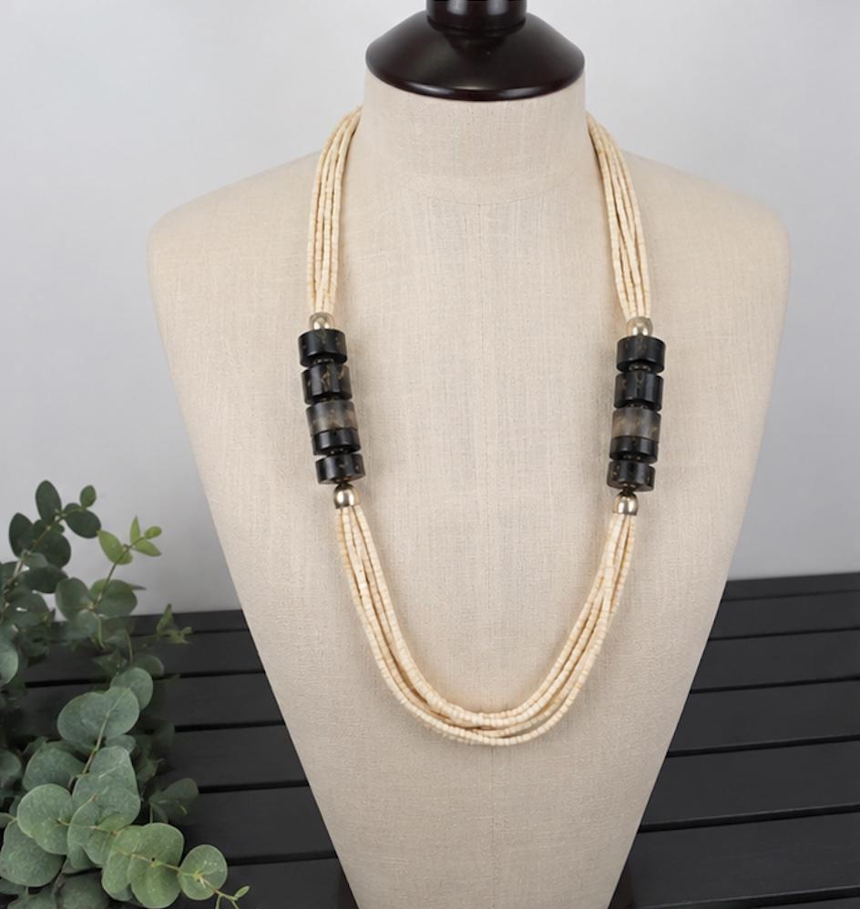 Vintage Bone & Horn Multi Strand Statement Necklace | Tribal-Inspired Natural Material Jewelry | Boho Artisan Necklace