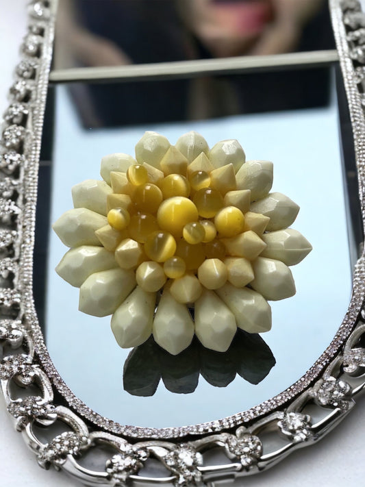 Unique large 2" yellow beaded vintage necklace pendant