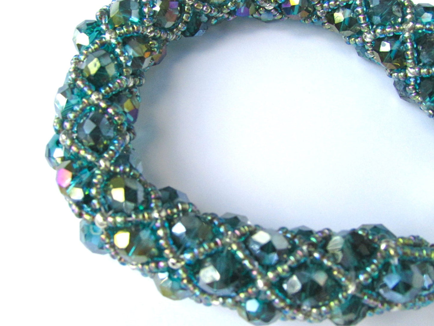 Mint green handmade, hand stitched crystal bracelet with toggle clasp