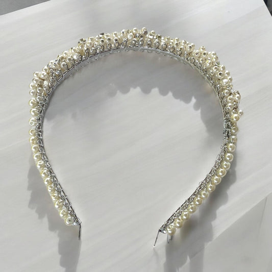 Handmade stunning head band for hair - with rhinestones and pearls on metal base - wedding, bride