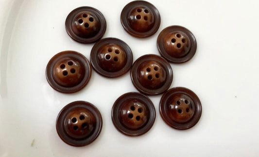 Set of unique vintage domed two toned vintage buttons - dark brown chestnut colored with light tan flat backs - approx. 12 mm