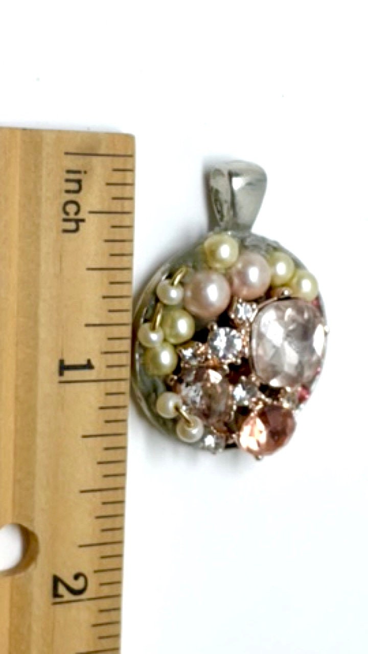 Inlaid faux pearls and rhinestones handmade mosaic necklace pendant - angel  - mixed materials