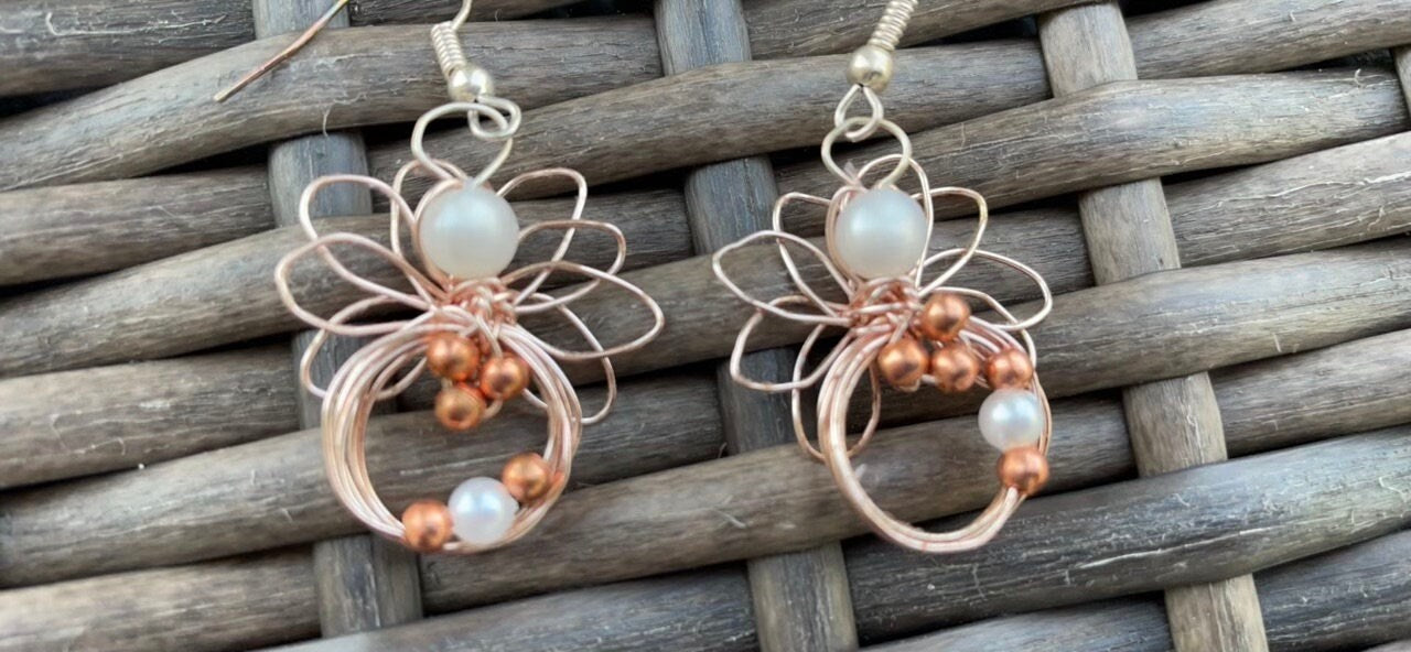 Unique vintage angel earrings - made of wrapped wire with beads