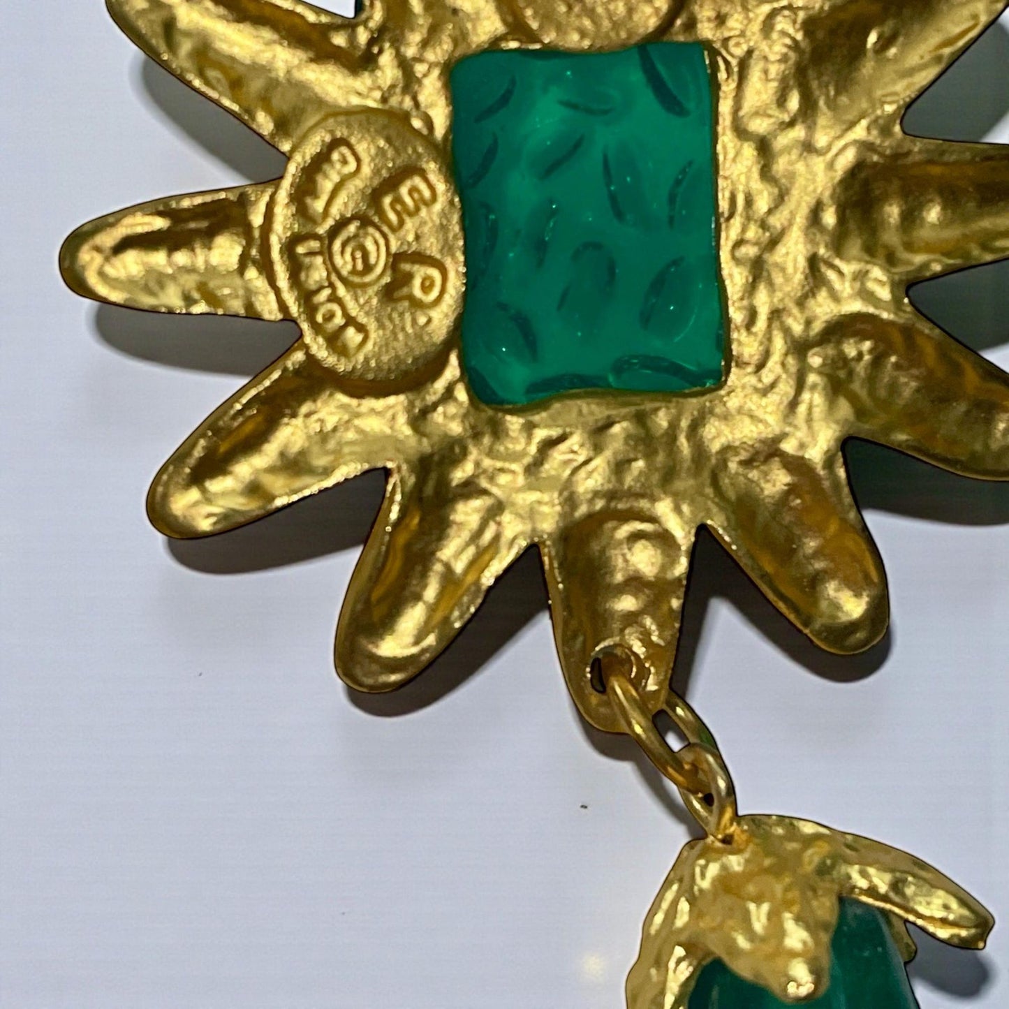 Vintage Green Drop Earrings • Gold Sunburst Statement Earrings • Bold Retro Dangle Jewelry