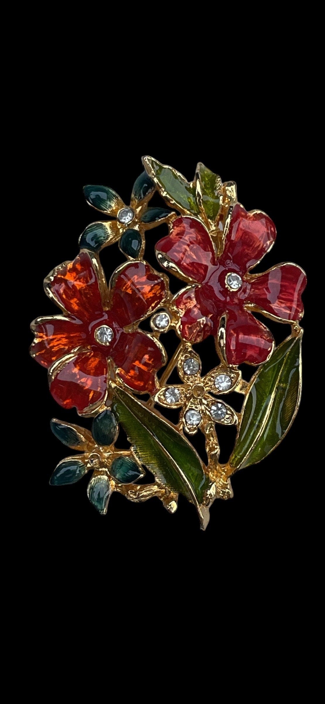 Stunning enamel floral pin with rhinestones