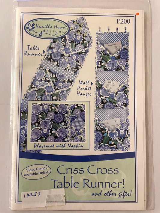UNCUT Sewing Pattern - criss cross table runner, placemat, cloth napkins, wall pocket hanger, gifts, Vanila House Designs P200