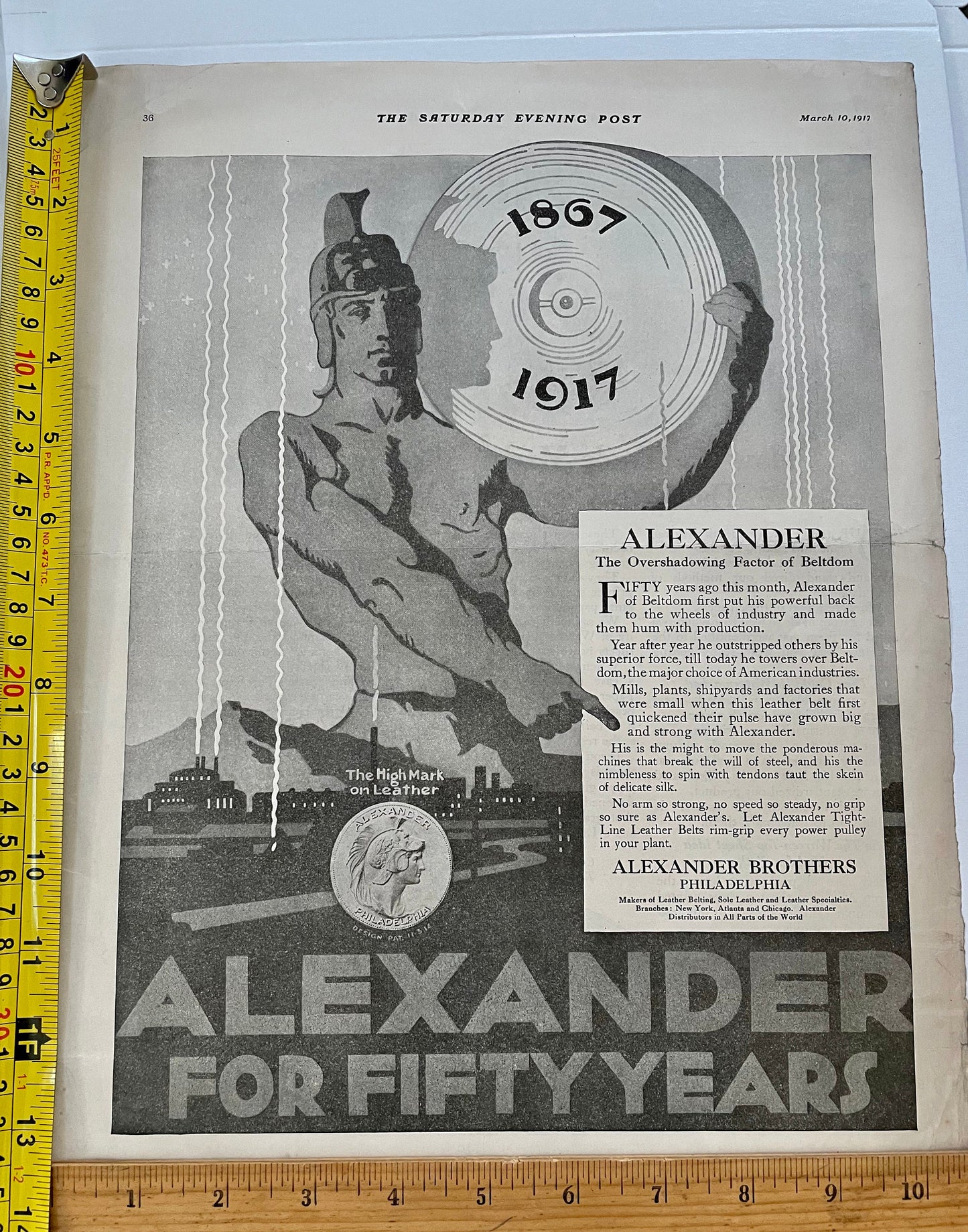 1917 Original Alexander Brothers Philadelphia full page leather advertisement from a 1917 issue of The Saturday Evening Post