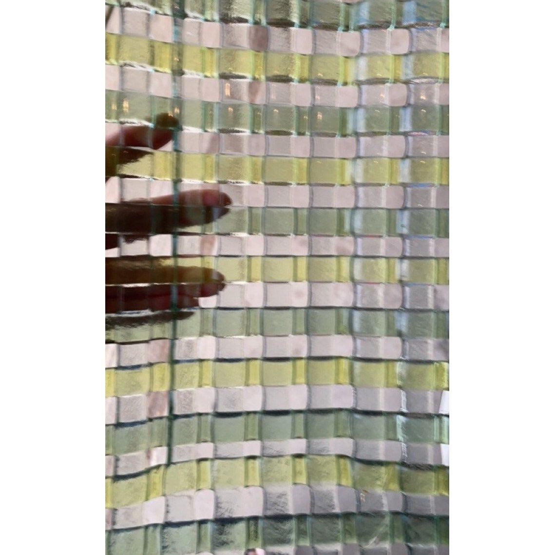 Stunning woven fused glass long dish in light shades of green