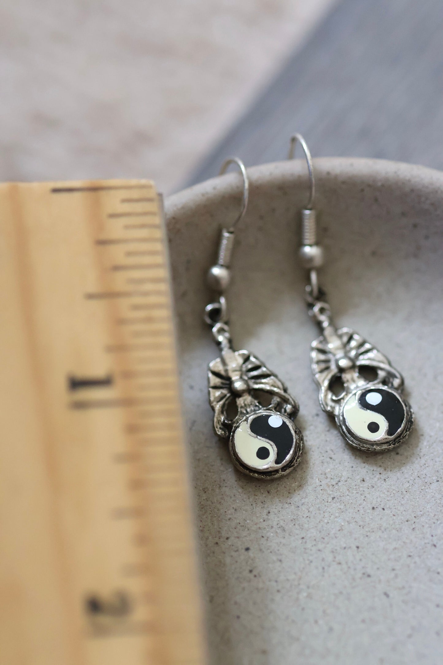 Small little enamel ying yang dangle earrings
