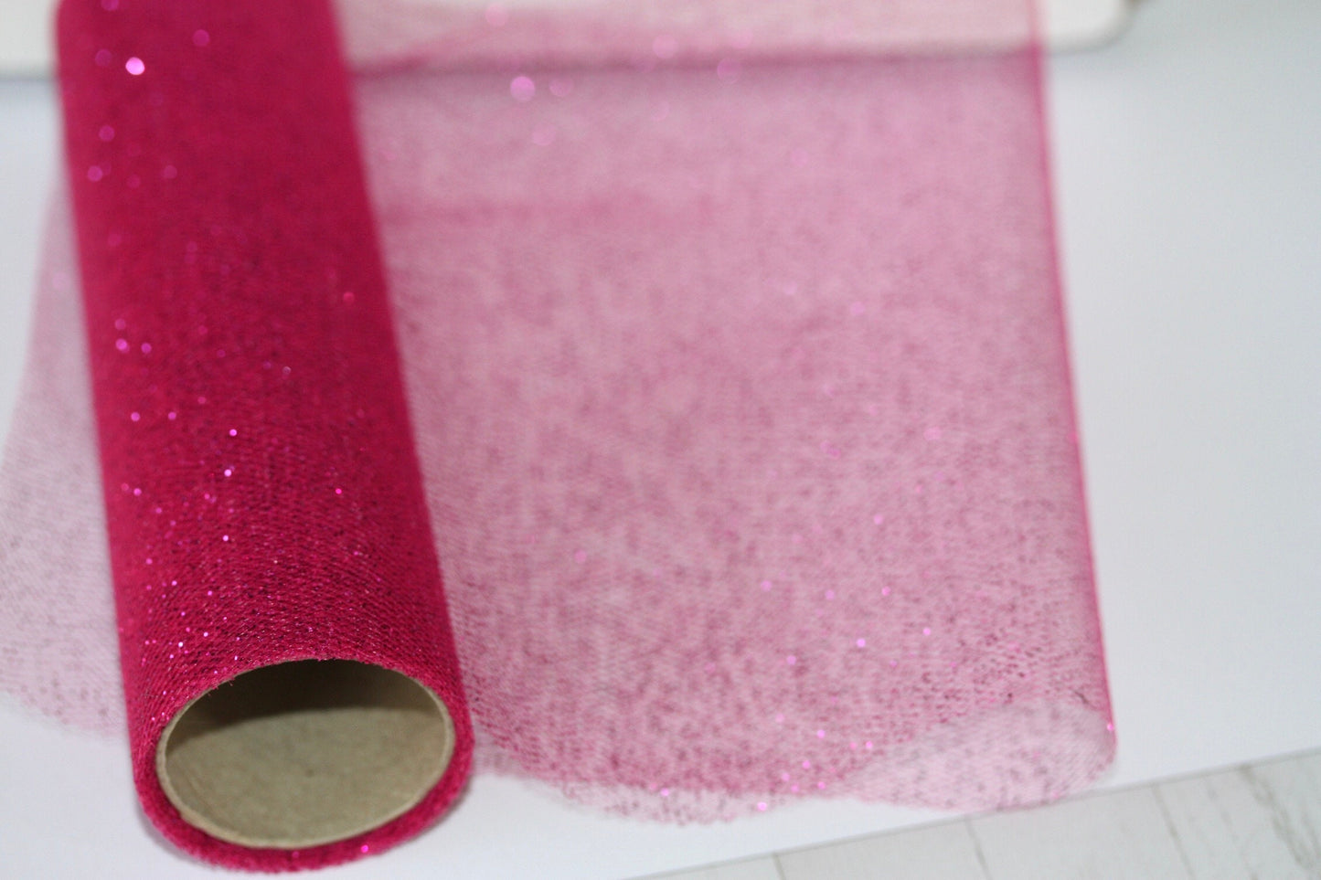 Stunning pink glittered tulle - for gift box wrap, bows, decorating, wreath making or other crafts