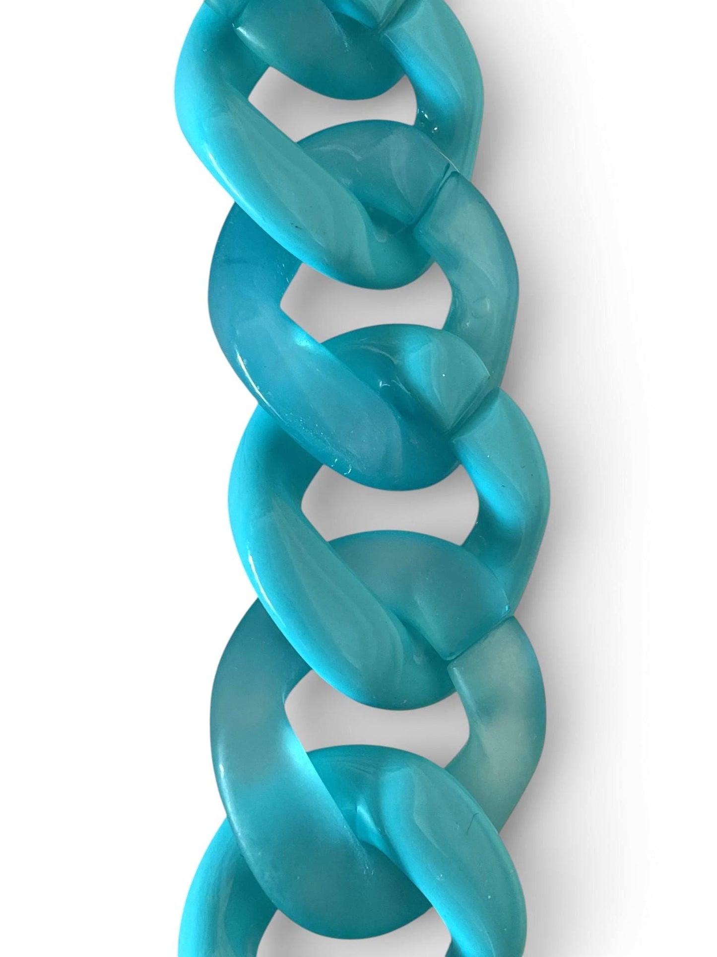 Vintage Turquoise Acrylic Chain Necklace – Oversized Lucite Link Statement Necklace – Bold 80s 90s Chunky Resin Collar