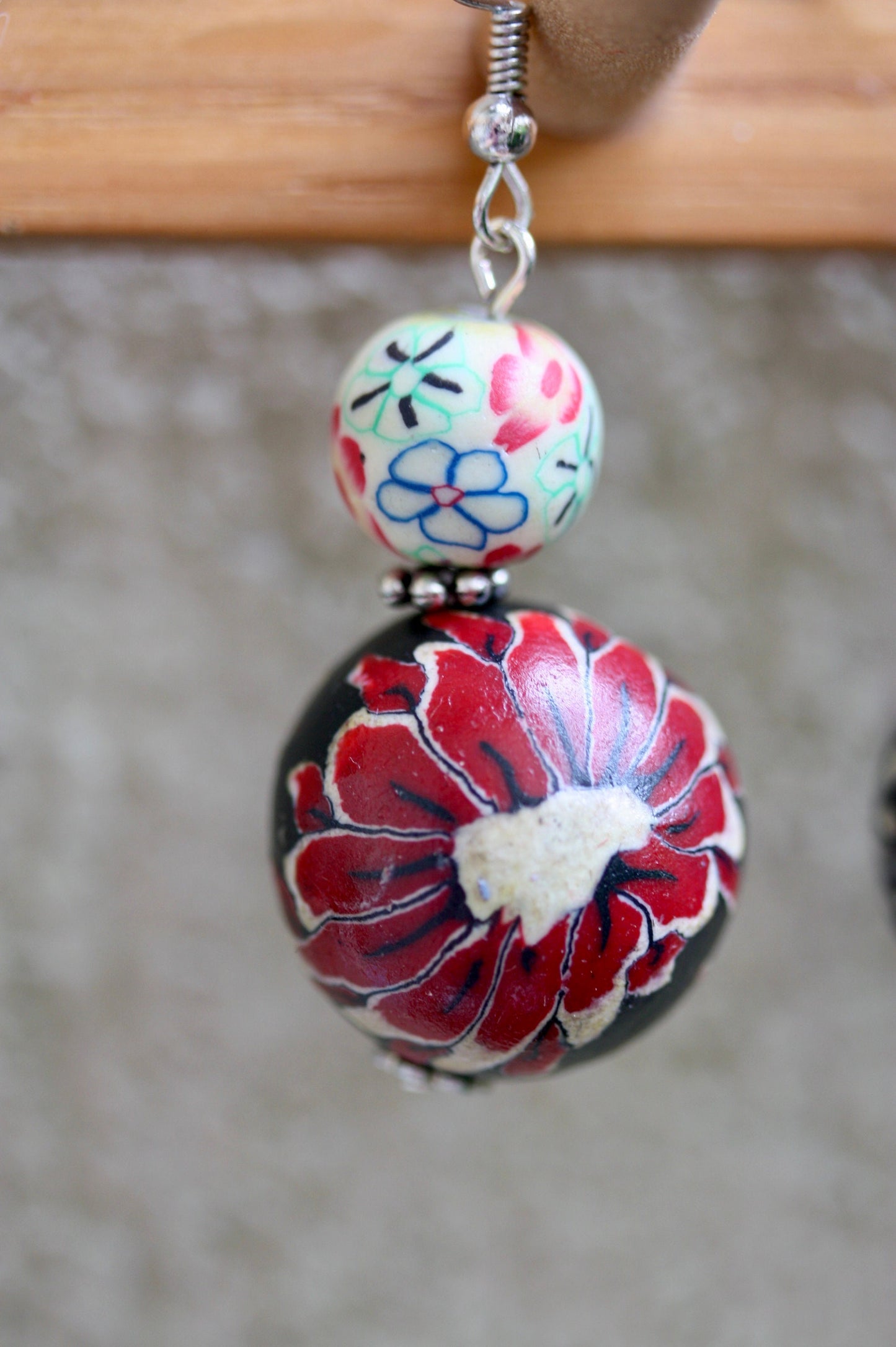 Dangle earrings hand made with vintage Polymer clay millefiori beads - mix and match to make a pair - mismatched earrings
