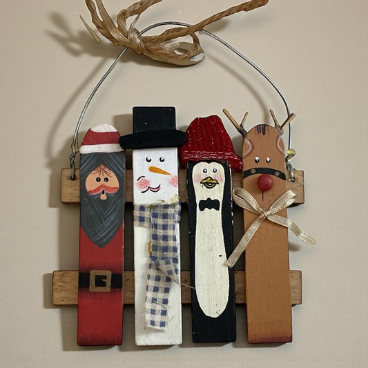 Vintage Hand-Painted Popsicle Stick Christmas Ornament – Folk Art Holiday Decor