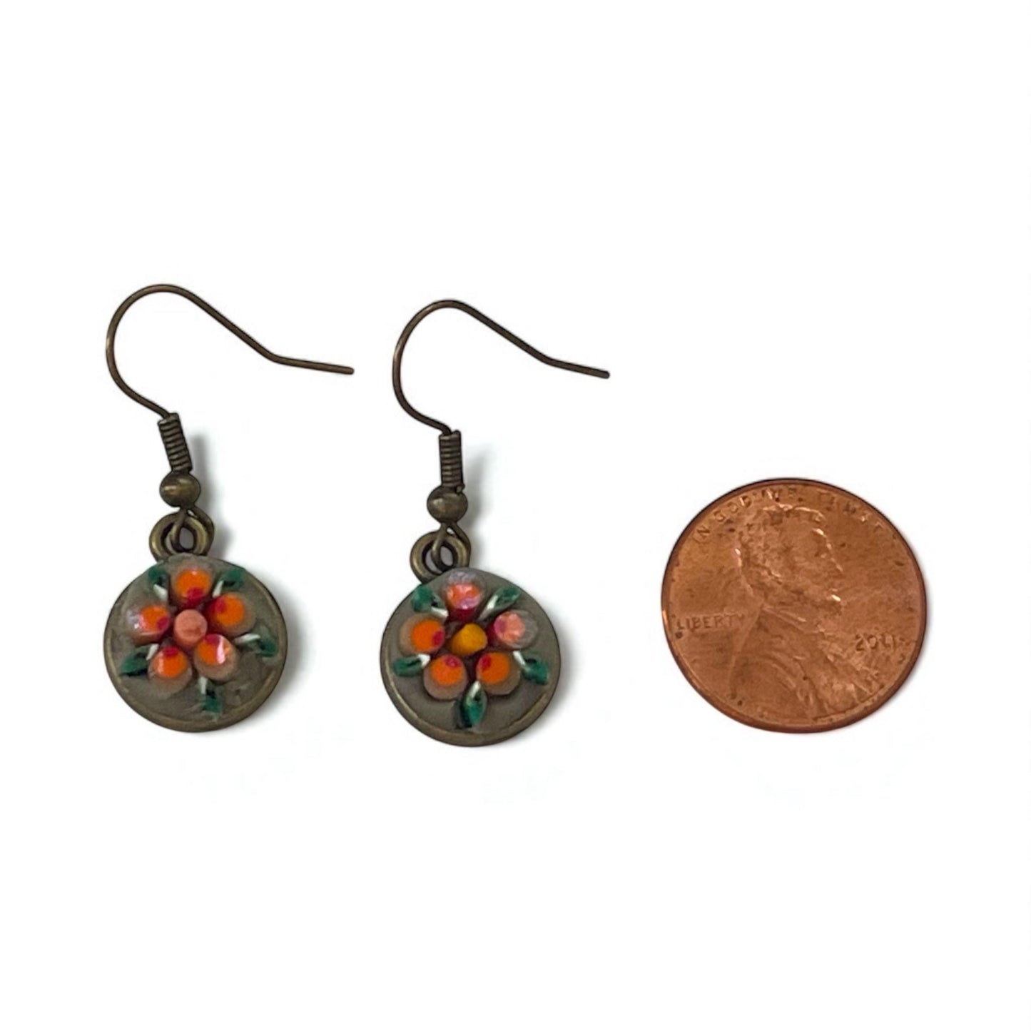 Small 12 mm Handmade Micro Mosaic dangle earrings – modern, handmade Jewelry with Hand-Cut Italian glass Murrini