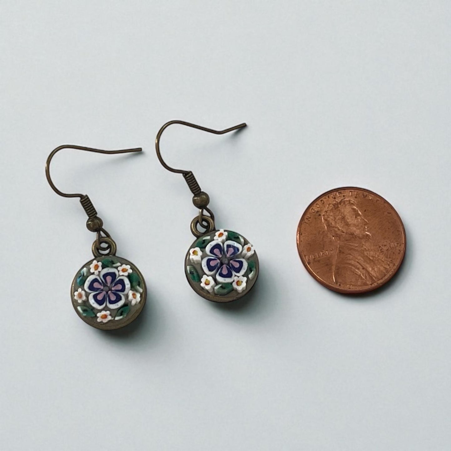 Small 12 mm Handmade Micro Mosaic dangle earrings – modern, handmade Jewelry with Hand-Cut Italian glass Murrini
