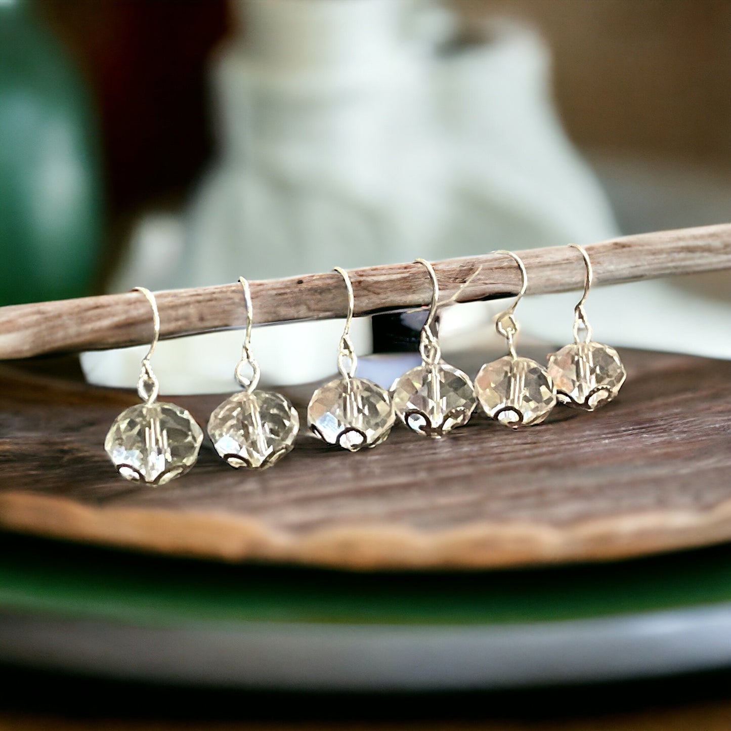 Crystal drop earrings - stunning, simple, for daytime or night - made of vintage faceted glass crystal and metal filigree findings - 1"