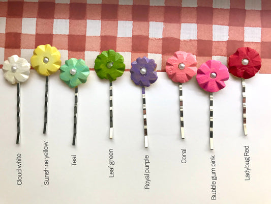 Colorful hair Pins - Carved Hawaiian vintage wooden flowers, handpainted and repurposed / upcycled