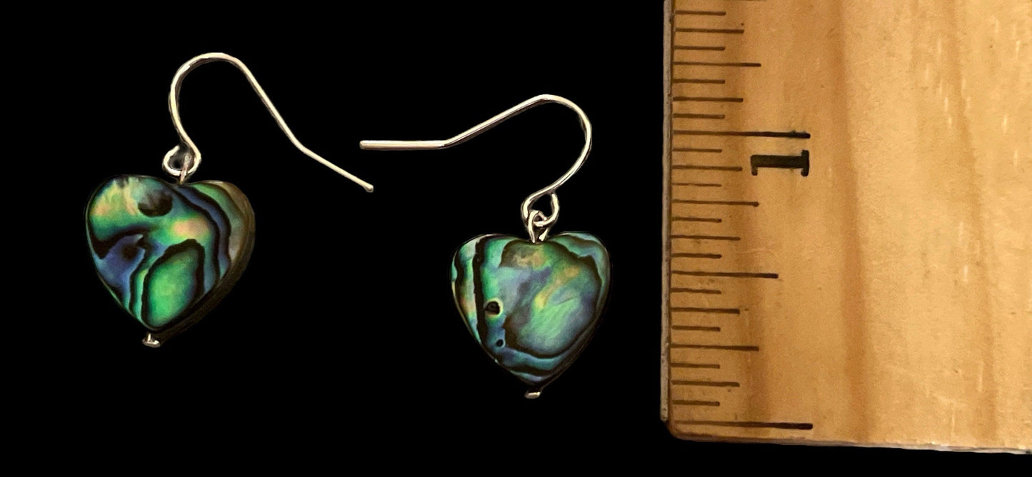 Heart shaped abalone shell dangle earrings