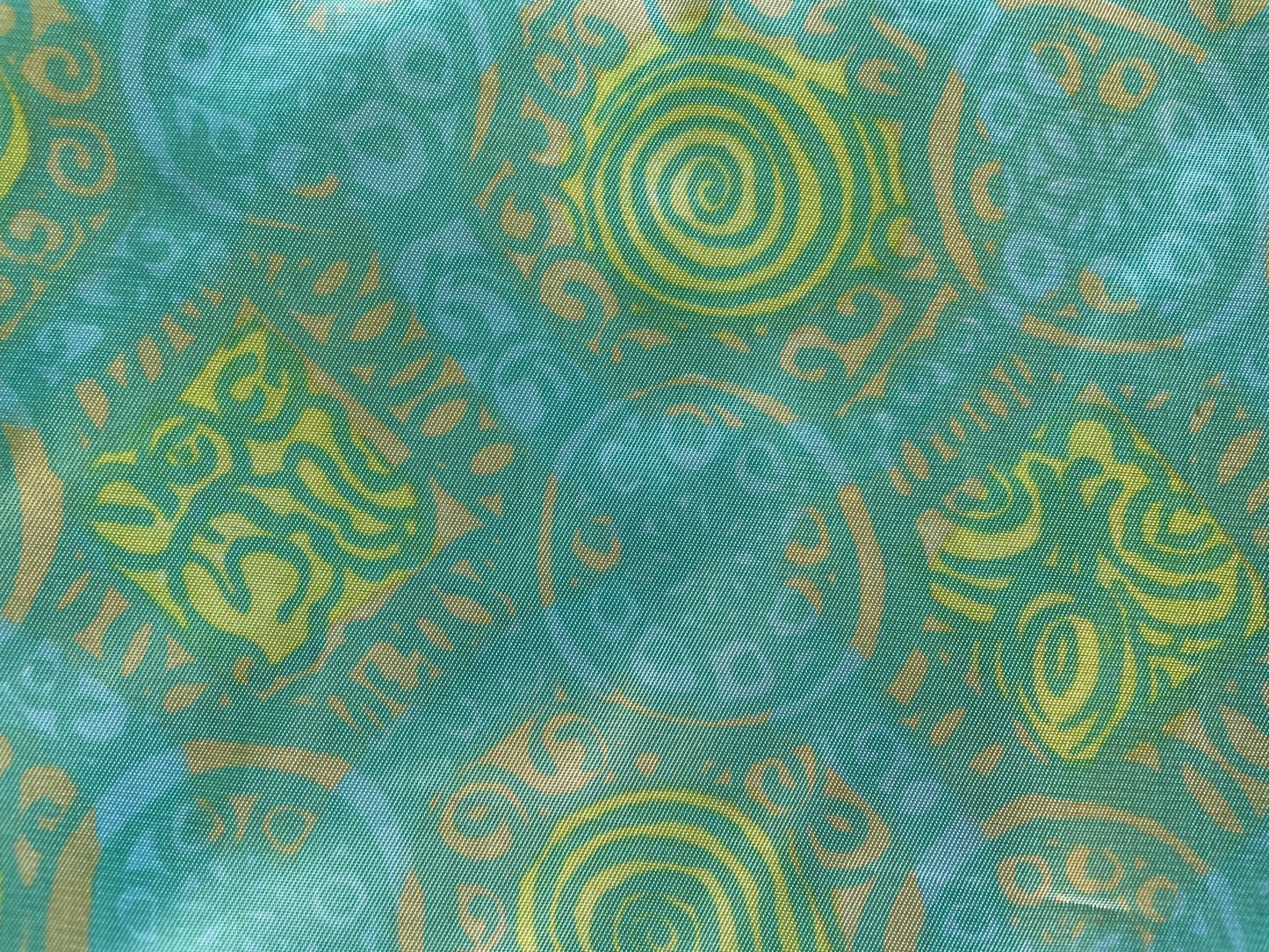 Stunning vintage silk fabric remnant - shades of turquoise, blue, green and yellow - 43" x 56"