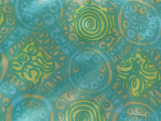 Stunning vintage silk fabric remnant - shades of turquoise, blue, green and yellow - 43" x 56"