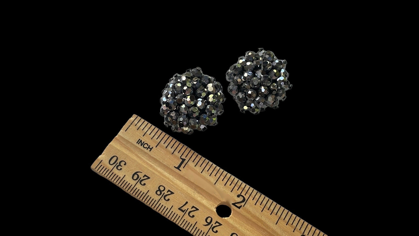 Stunning black crystal vintage clip on earrings
