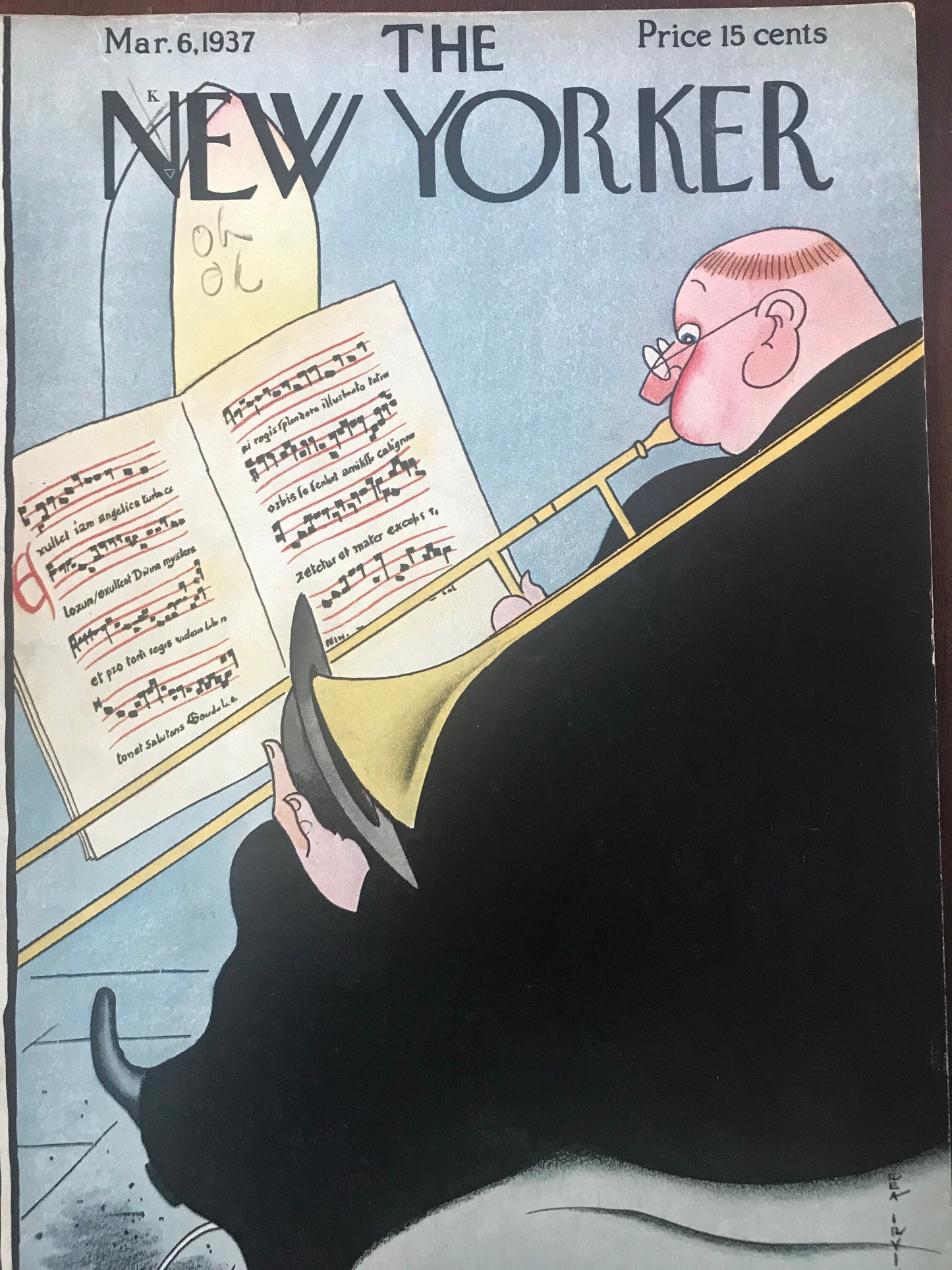 Very Rare - March 6, 1937 - The NEW YORKER Magazine original cover by Rea Irvin - musician - please read description