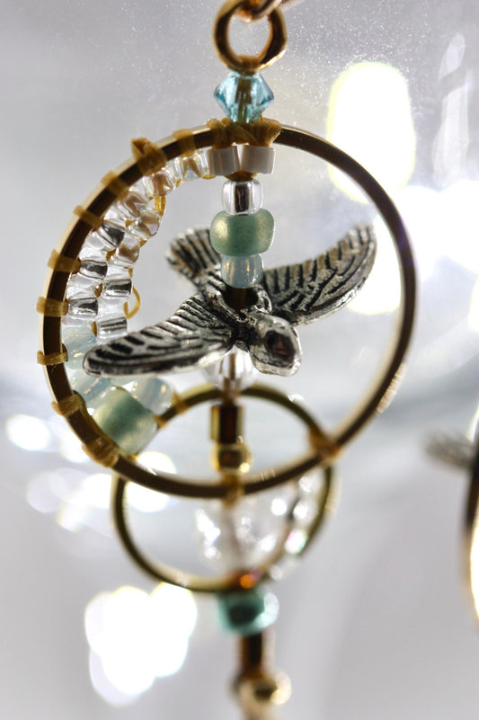 Uniquely modern art "flying seagulls" handmade beaded hoop earrings - part of my original "Shapes" series