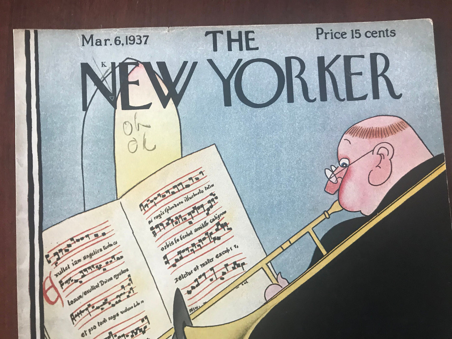Very Rare - March 6, 1937 - The NEW YORKER Magazine original cover by Rea Irvin - musician - please read description
