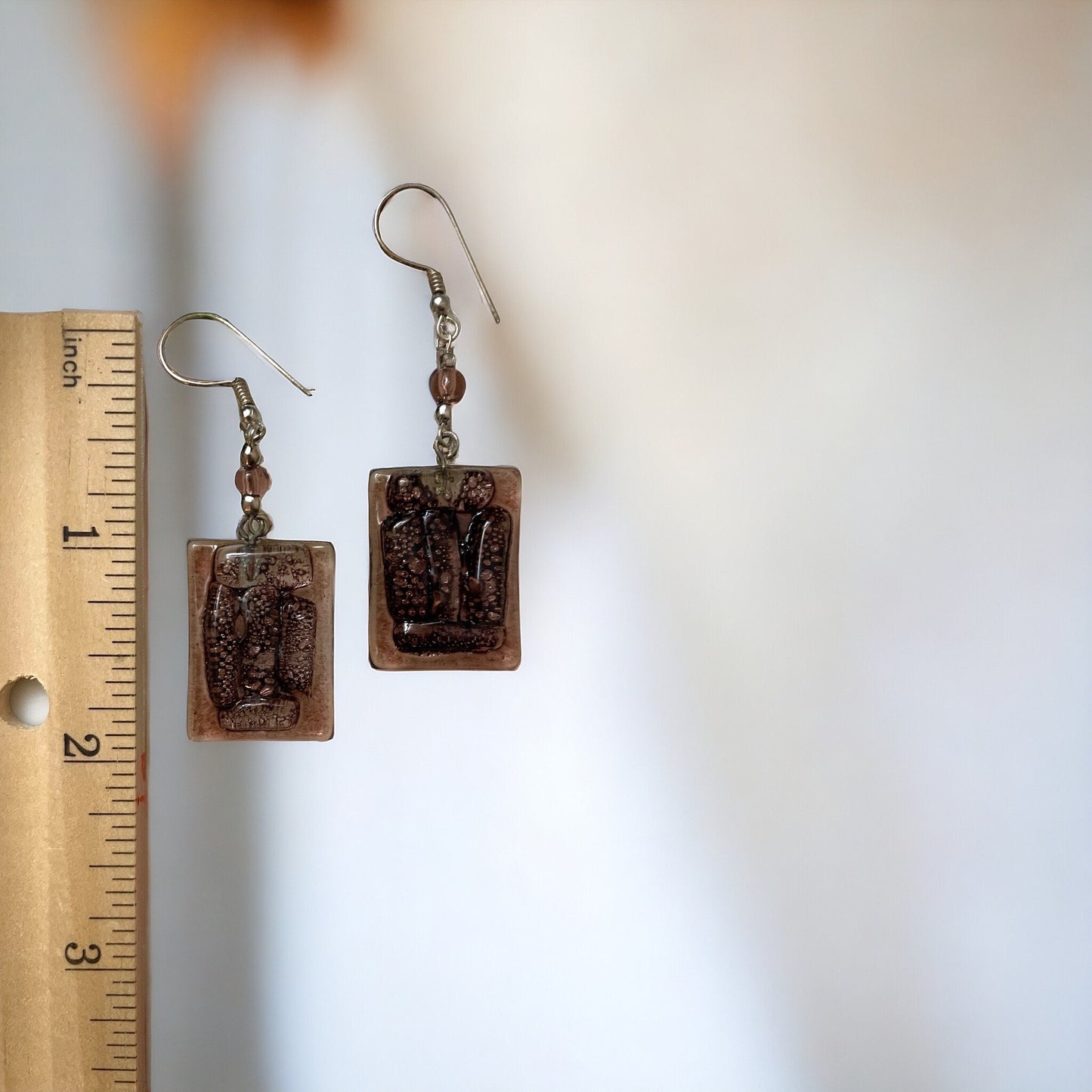 Unique artisan fused glass rectangular dangle earrings