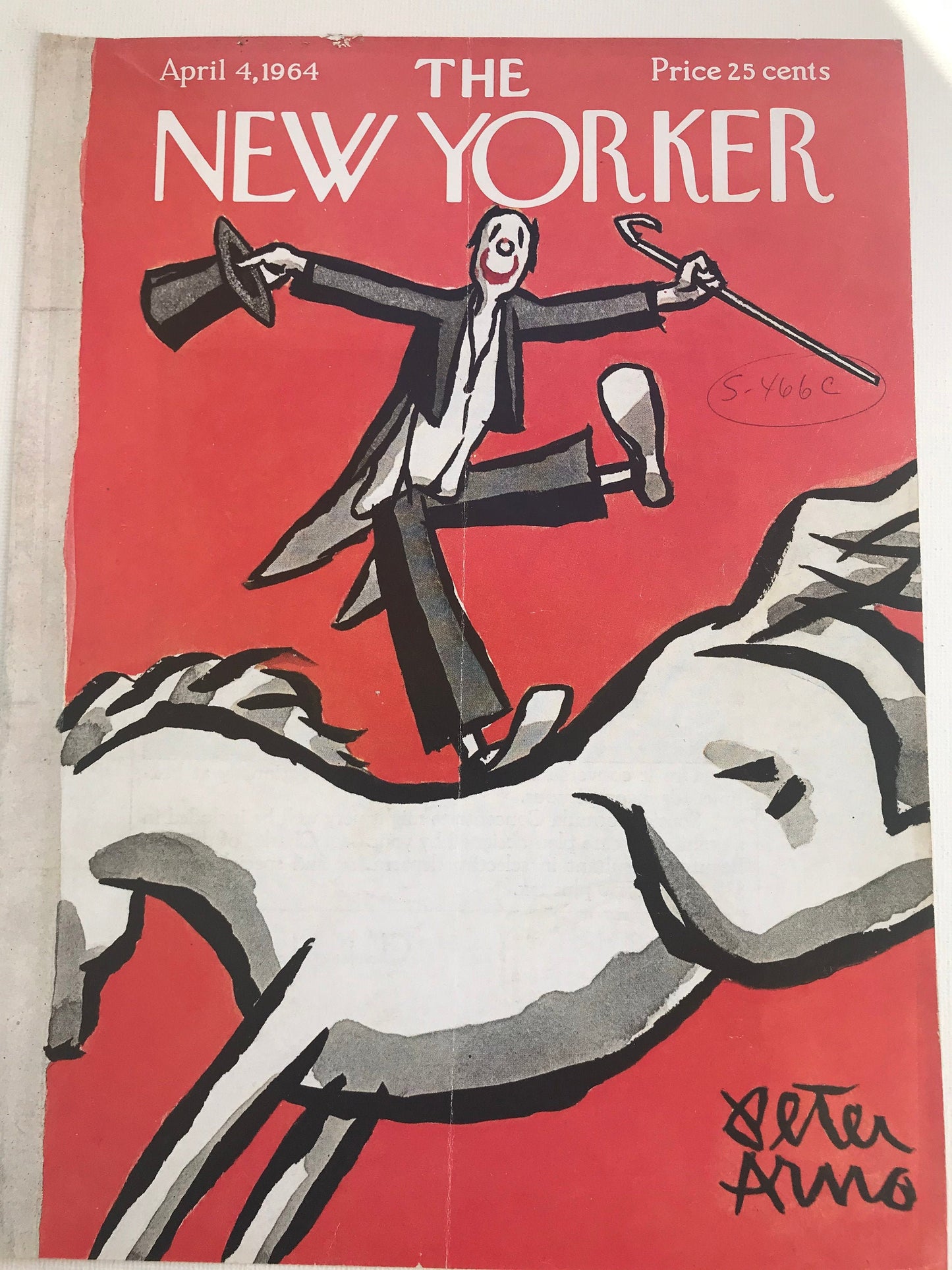 The NEW YORKER Magazine cover - April 4, 1964 - rare original cover - Clown by Peter Arno