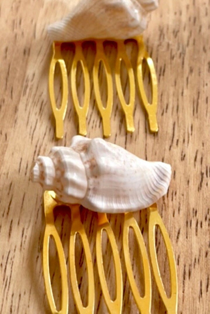 Pair of sea shell mini metal beach themed hair combs - 1" each