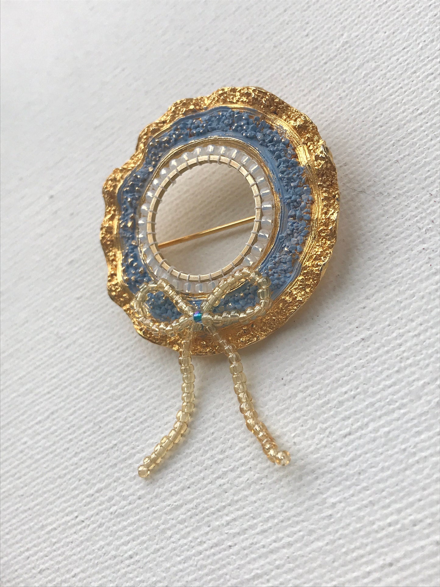 Revised, Modernized, Upcycled - hand made / hand painted one-of-a-kind mixed media beaded vintage wreath pin brooch