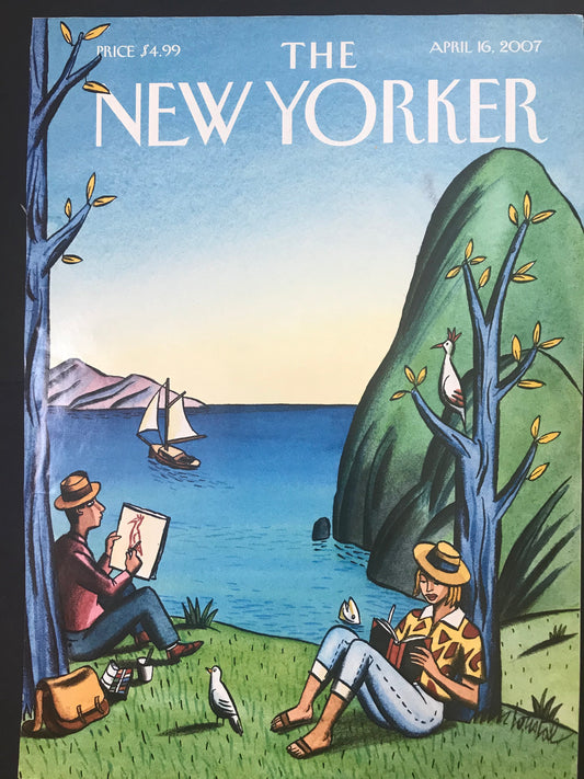 NEW YORKER Magazine cover only -  April 16, 2007 - couple by lake, boats