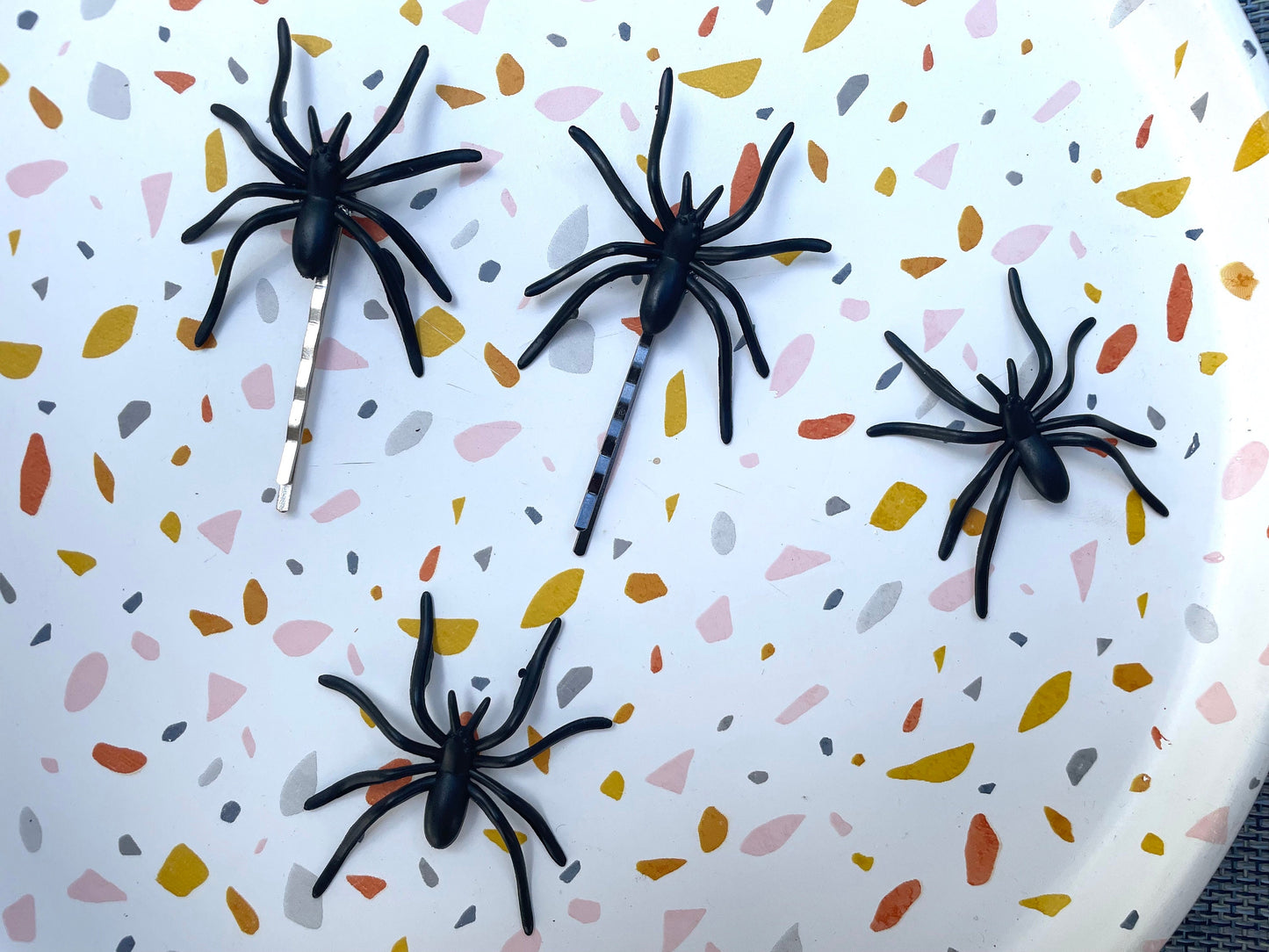 Pair of fun Halloween Black Spider hair pins - scary, spooky fun Halloween jewelry, costume, accessories
