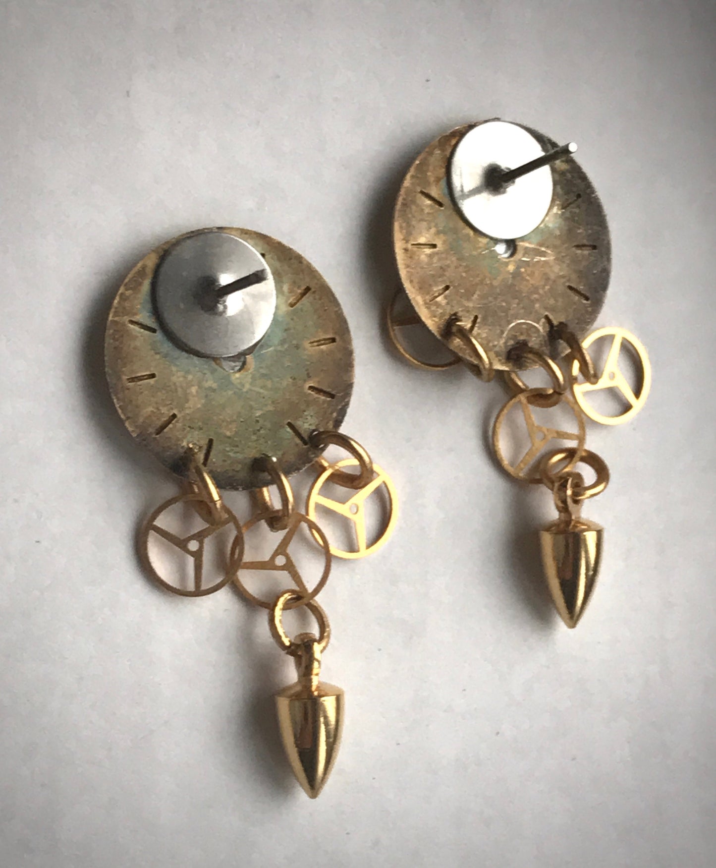 Unique vintage earrings made of vintage Bulova watch parts - for pierced ears