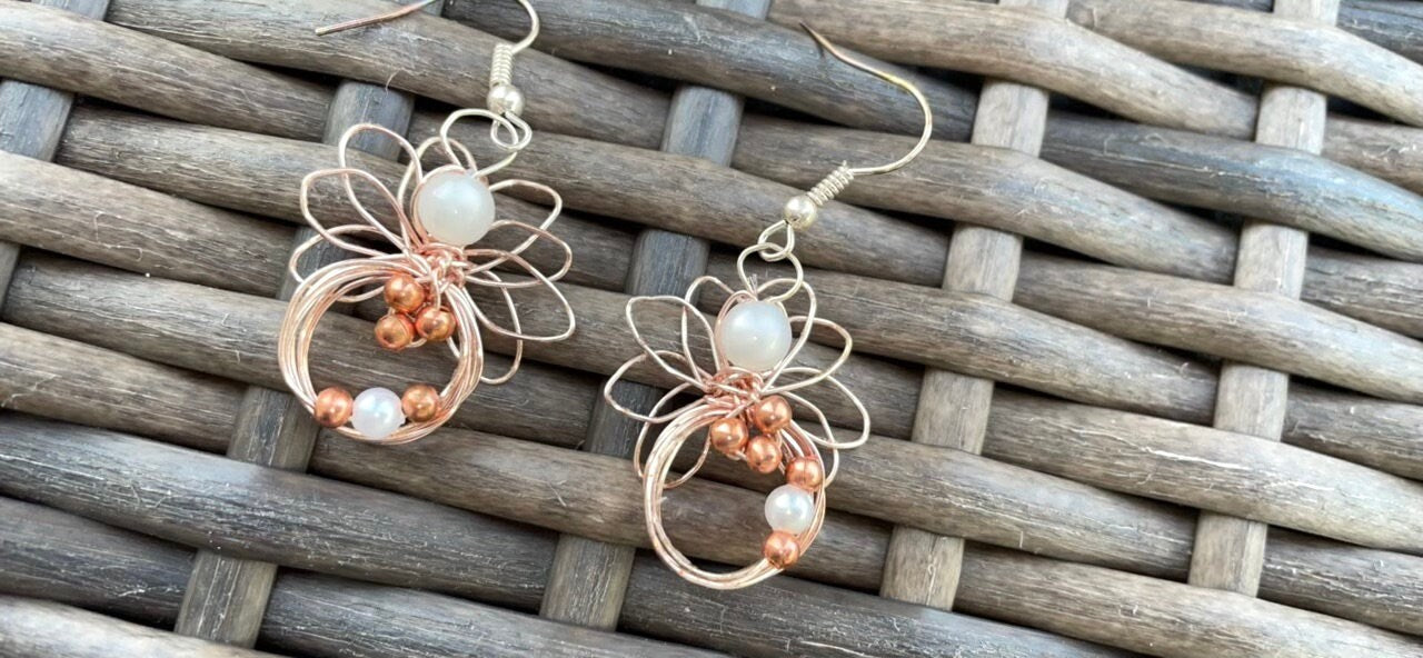 Unique vintage angel earrings - made of wrapped wire with beads