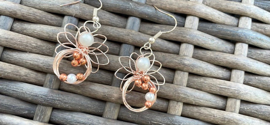 Unique vintage angel earrings - made of wrapped wire with beads