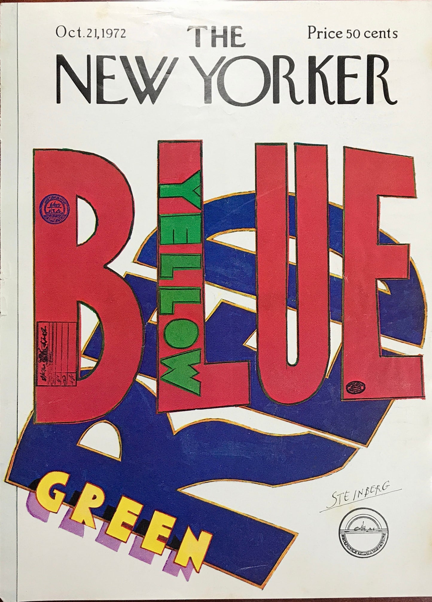 October 21, 1972 - The NEW YORKER Magazine charming original cover - Artist: Steinberg