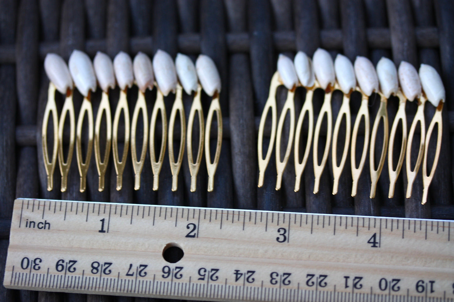 Stunning goldtone hair comb with white shells